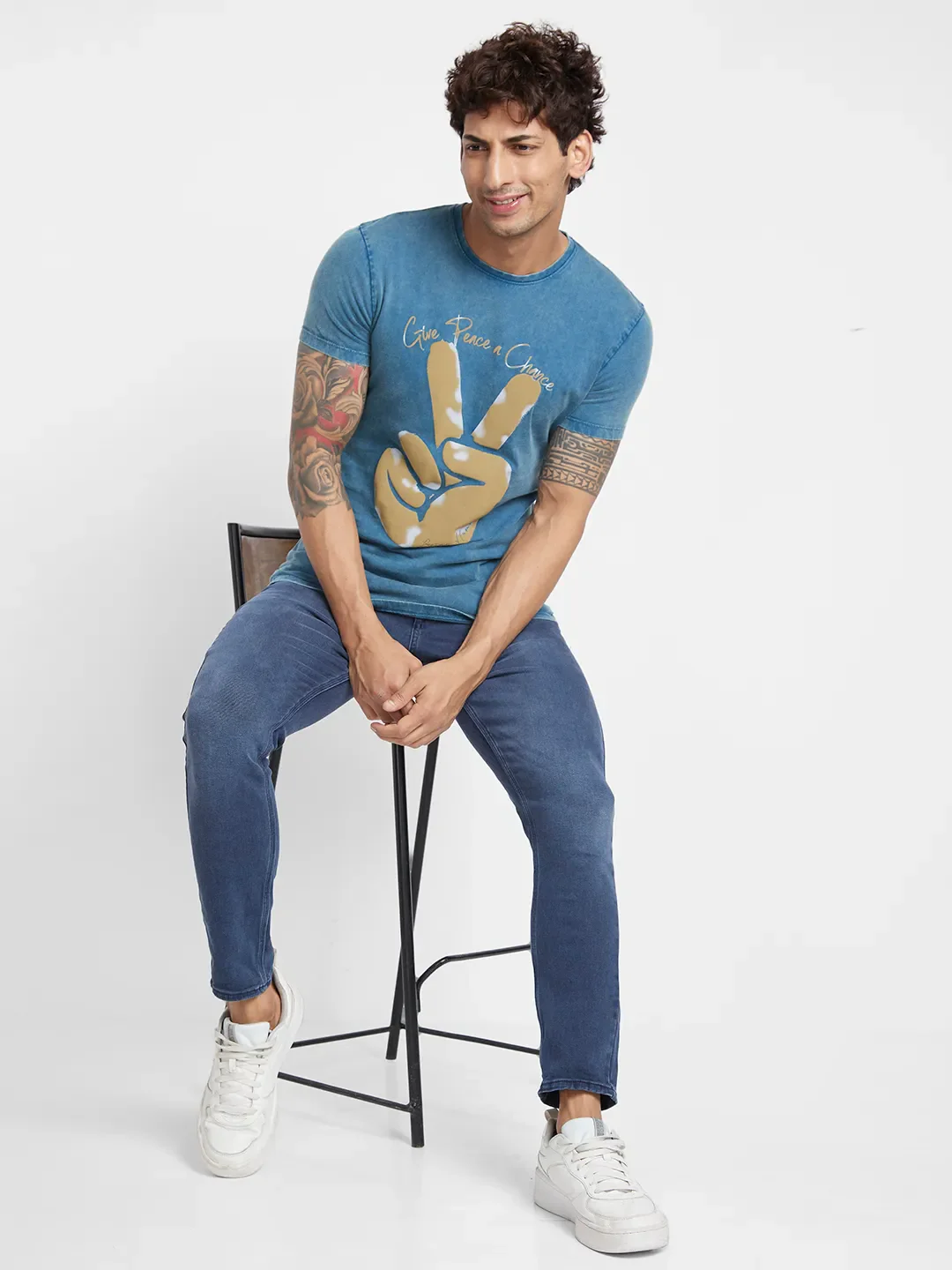 Deep Teal Regular Fit Round Neck Men's T-Shirt by Being Human Clothing - Image 6