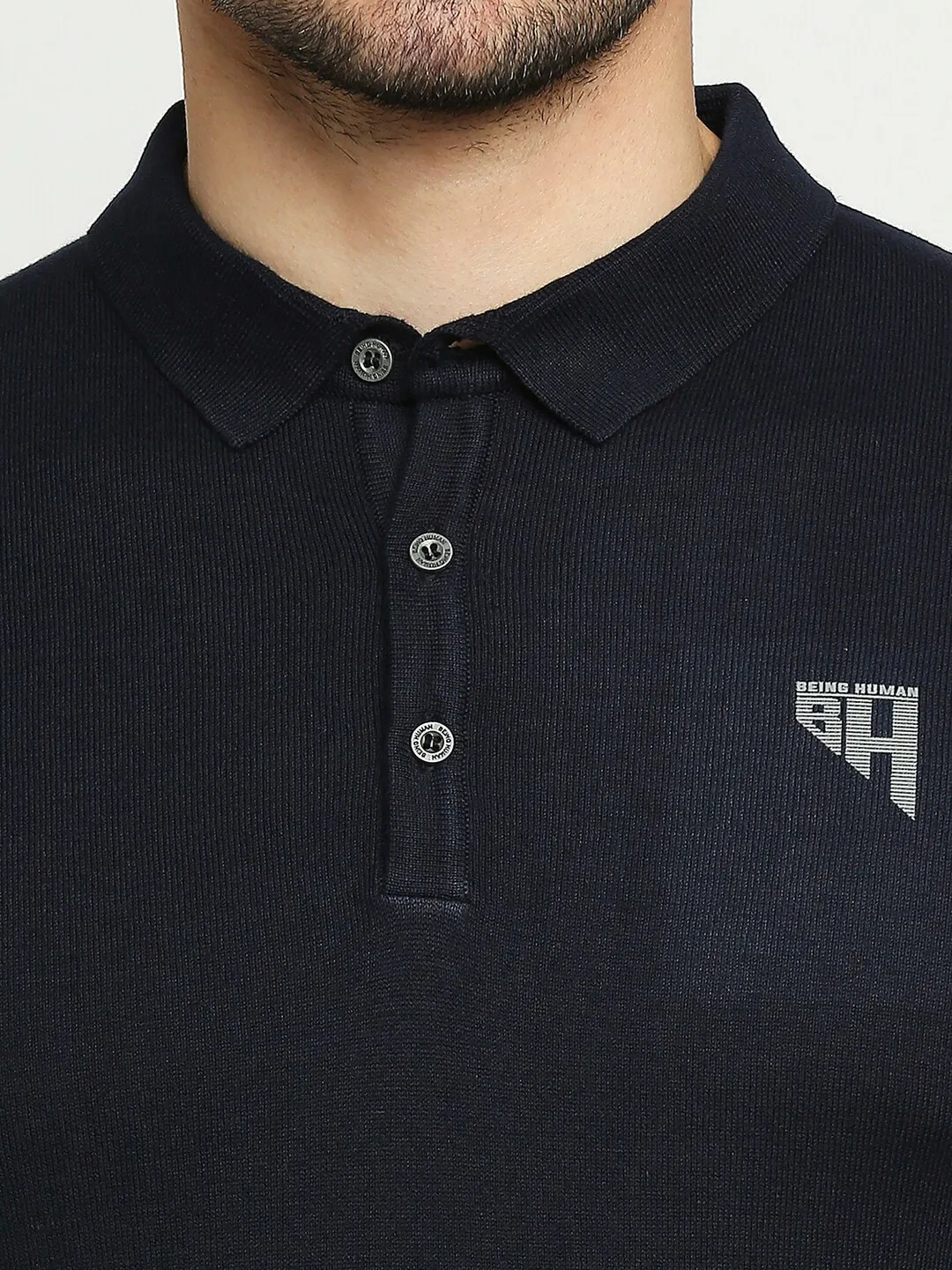 Navy Regular Fit Men's Polo T-Shirt by Being Human Clothing - Image 3