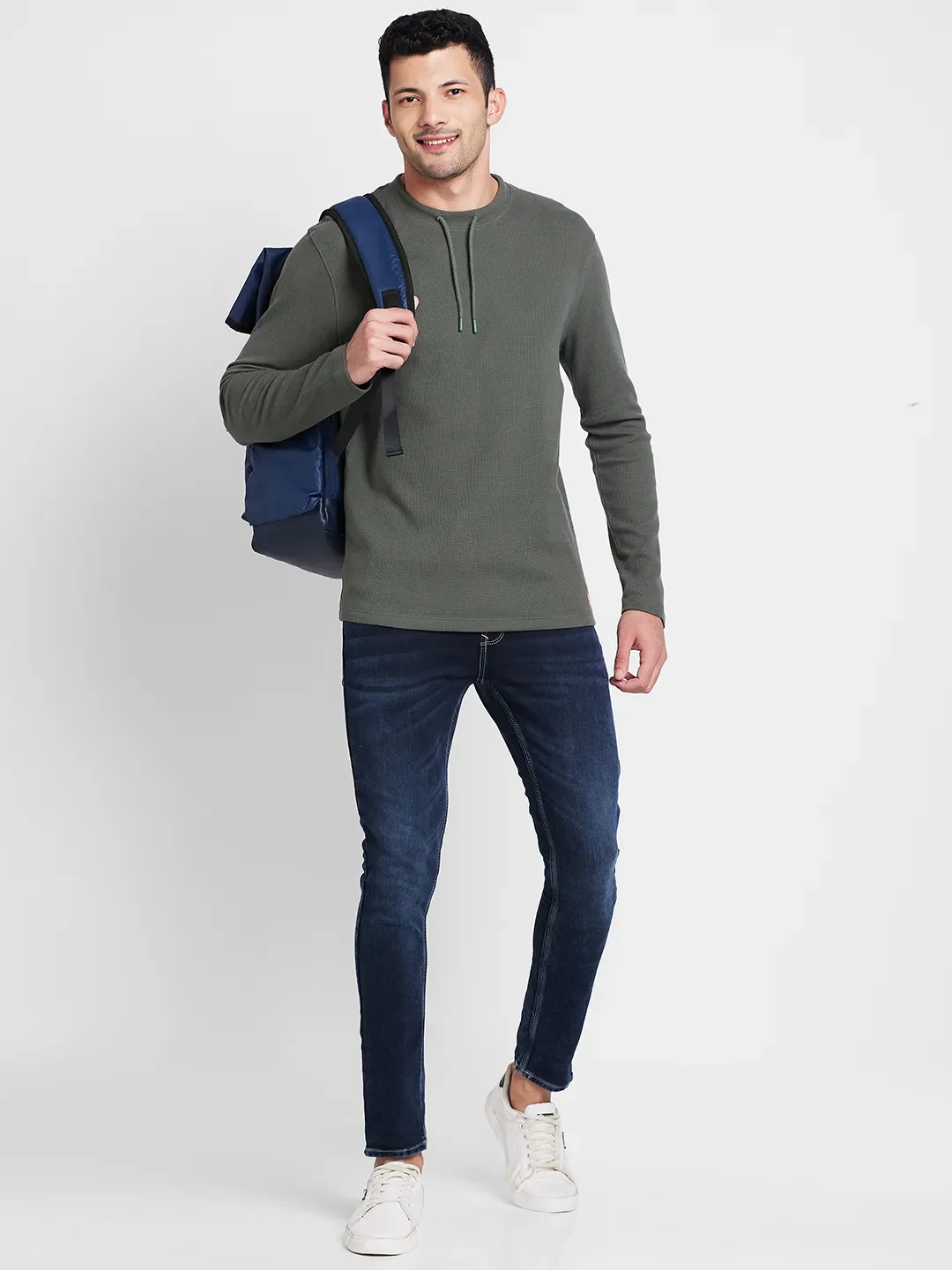 Green Regular Fit Men's Long Sleeves T-Shirt by Being Human Clothing