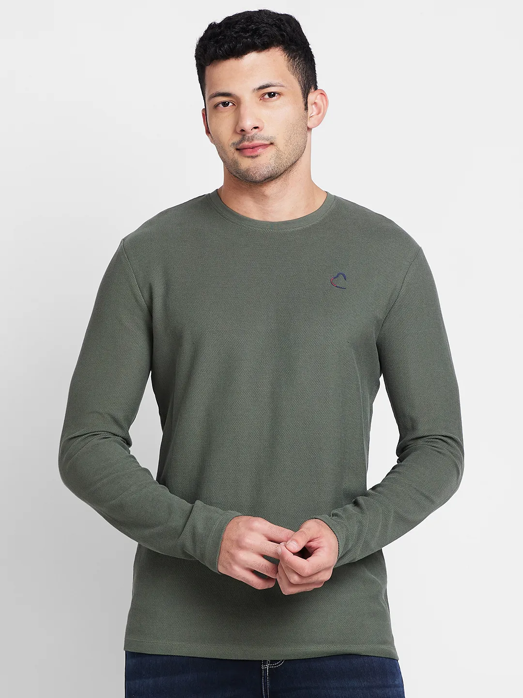 Green Regular Fit Men's Long Sleeves T-Shirt by Being Human Clothing