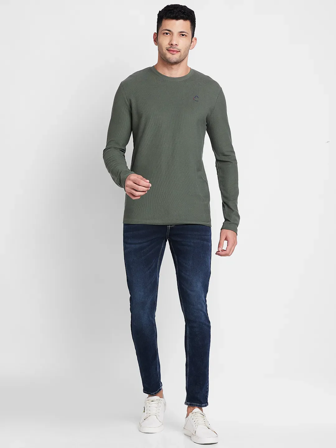 Green Regular Fit Men's Long Sleeves T-Shirt by Being Human Clothing - Image 2