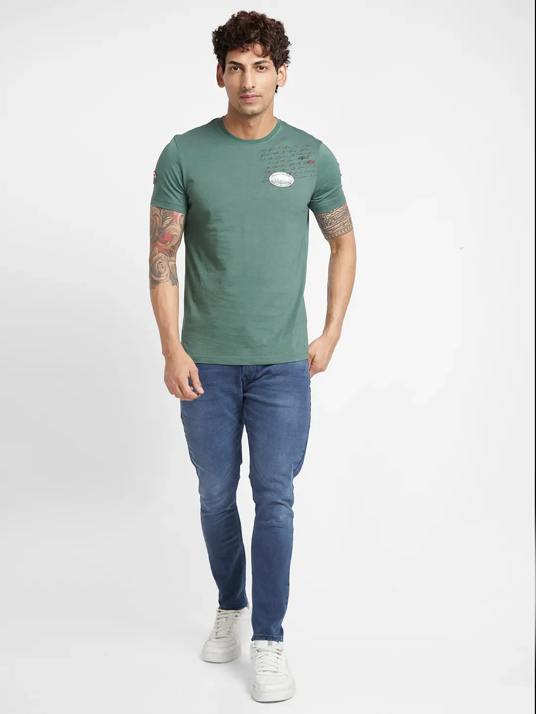 Green Regular Fit Men's Short Sleeves T-Shirt by Being Human Clothing - Image 2