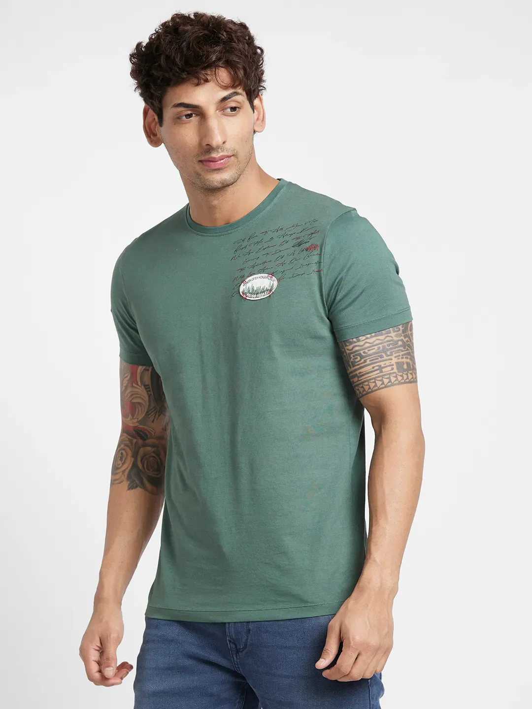 Green Regular Fit Men's Short Sleeves T-Shirt by Being Human Clothing - Image 3