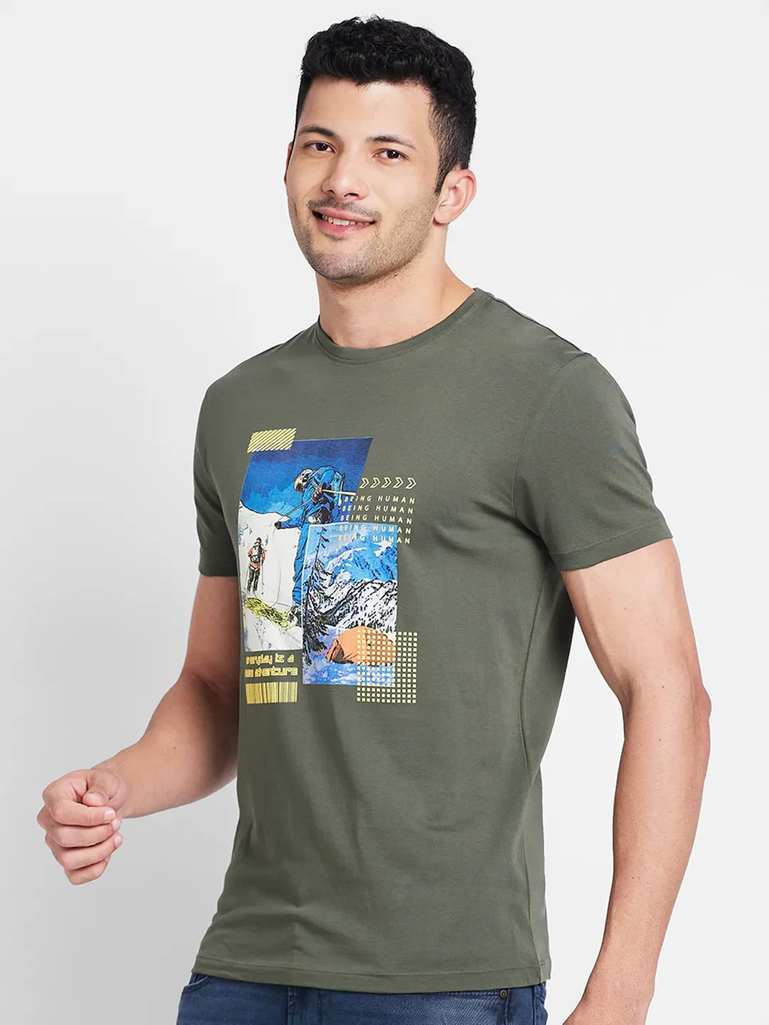 Forest Green Regular Fit Round Neck Men's T-Shirt by Being Human Clothing - Image 4