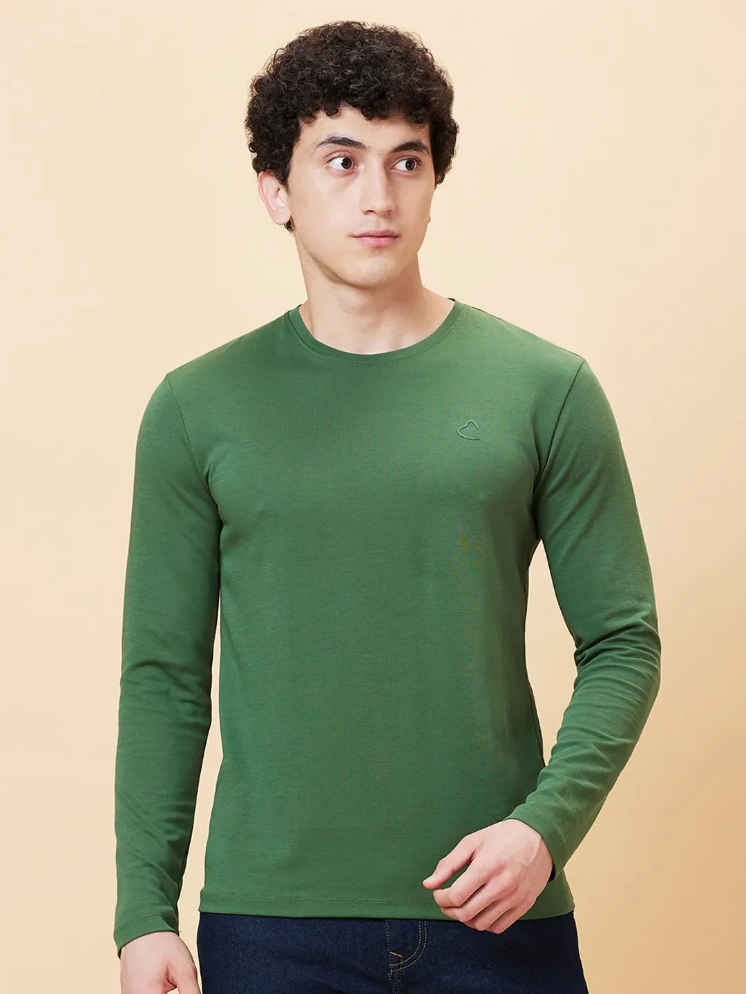 Green Regular Fit Men's Long Sleeves T-Shirt by Being Human Clothing