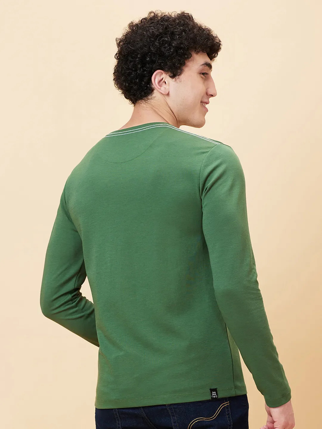 Green Regular Fit Men's Long Sleeves T-Shirt by Being Human Clothing - Image 3