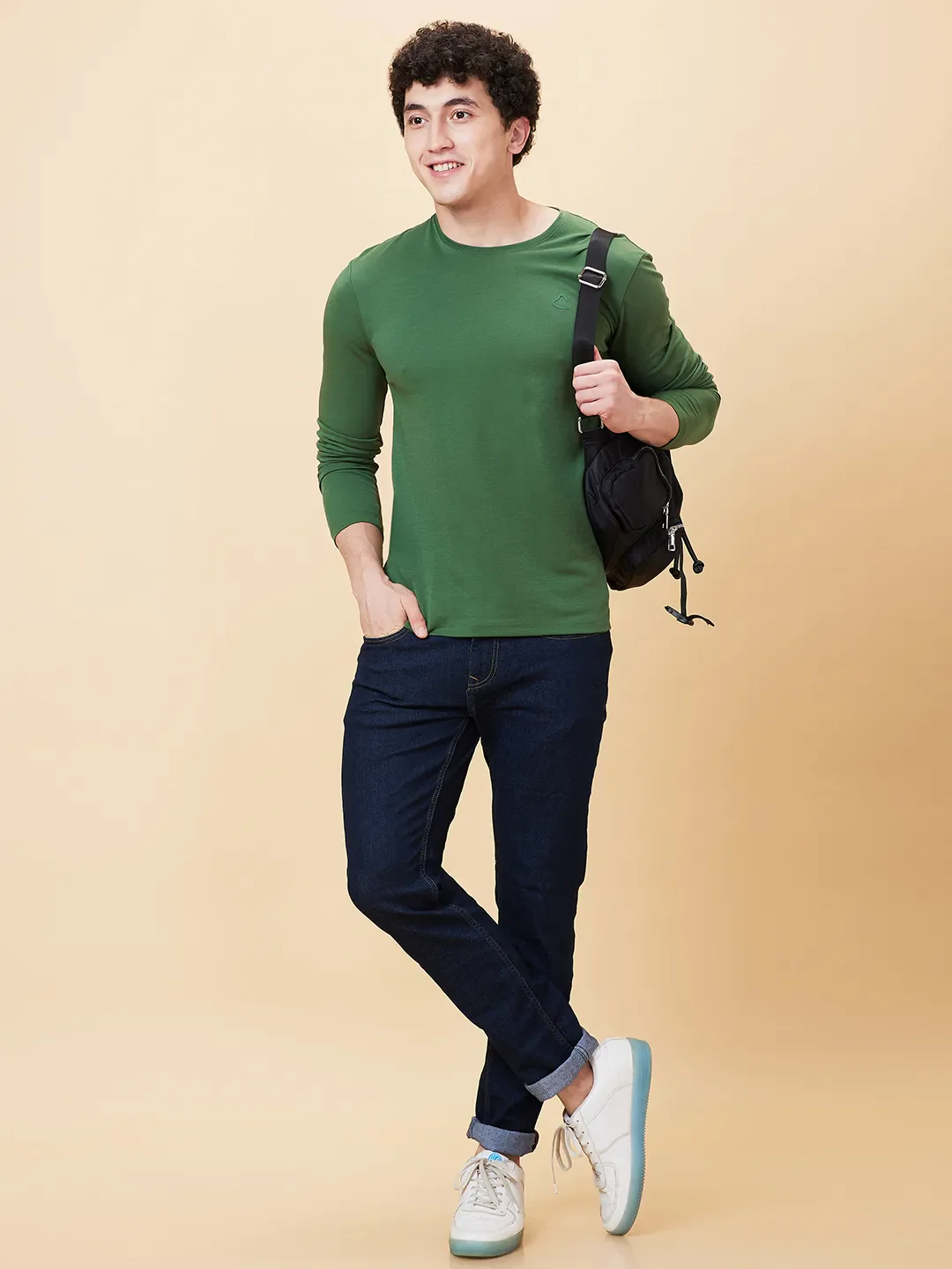 Green Regular Fit Men's Long Sleeves T-Shirt by Being Human Clothing - Image 6