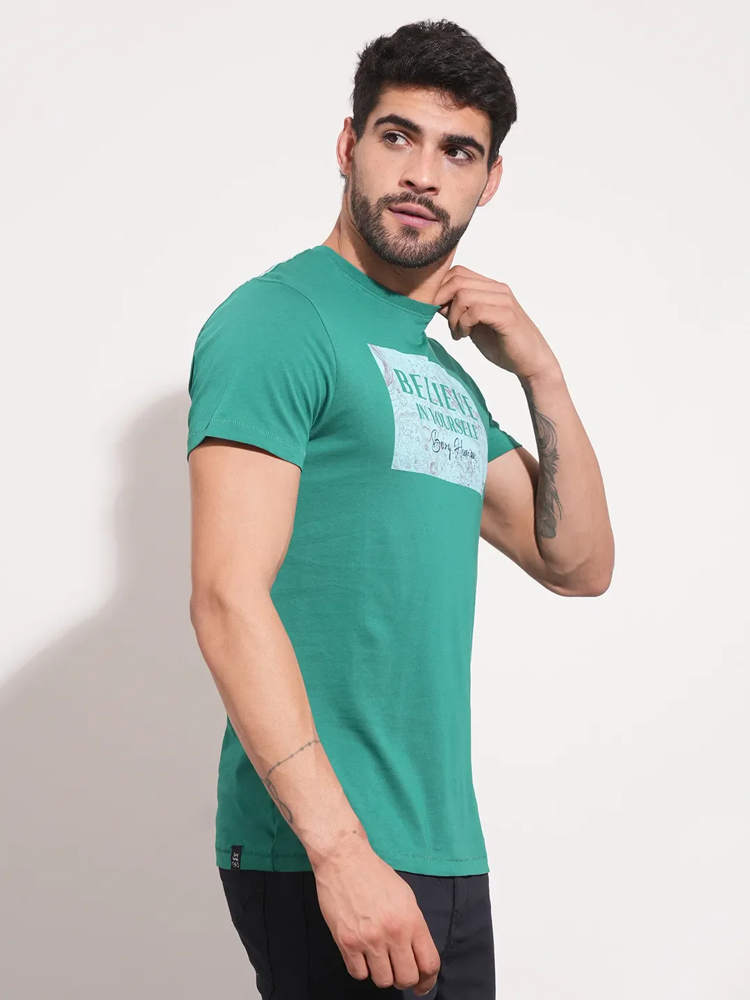 Green Regular Fit Round Neck Men's T-Shirt by Being Human Clothing - Image 7