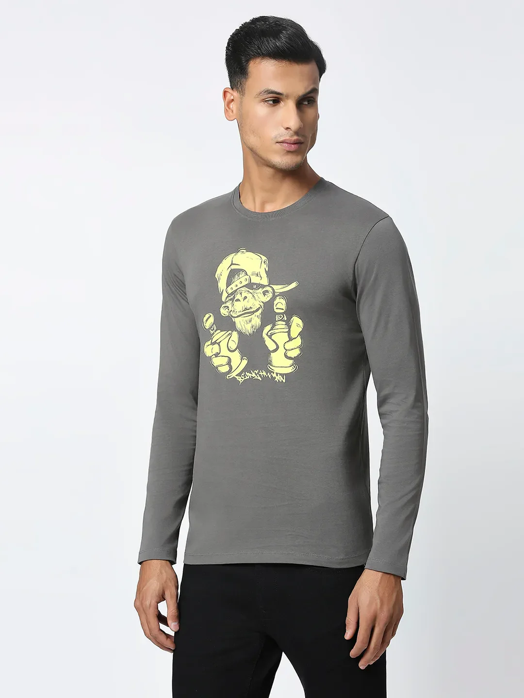 Grey Regular Fit Men's Long Sleeves T-Shirt by Being Human Clothing - Image 5