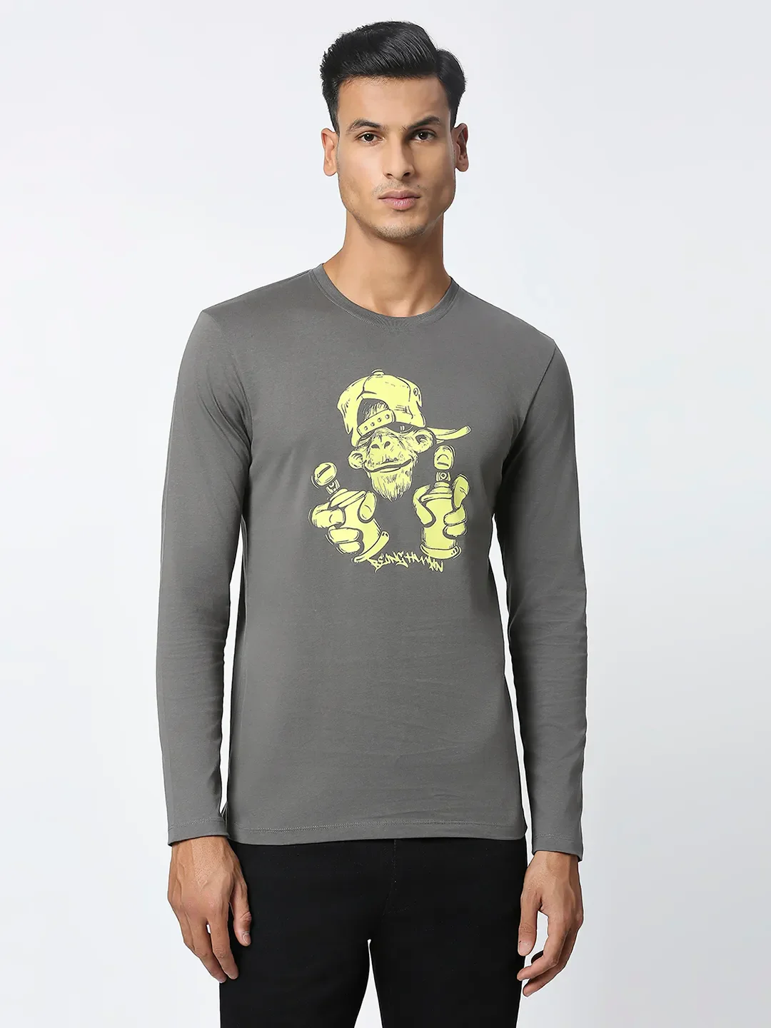 Grey Regular Fit Men's Long Sleeves T-Shirt by Being Human Clothing - Image 6