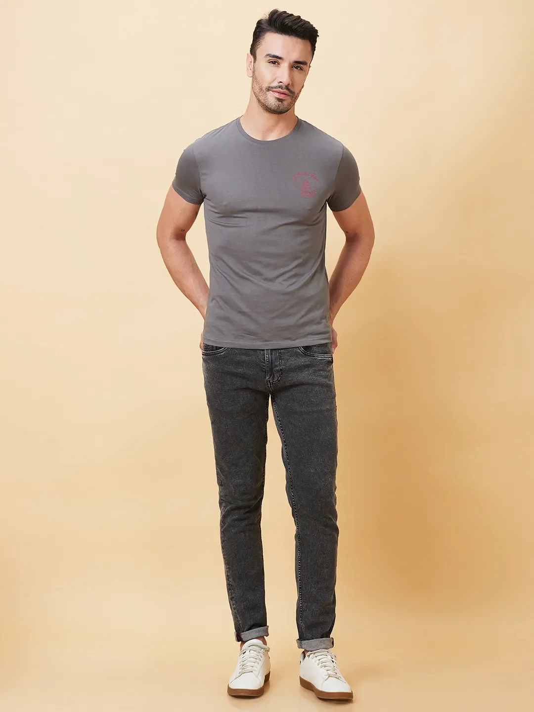 Grey Regular Fit Men's Short Sleeves T-Shirt by Being Human Clothing - Image 2