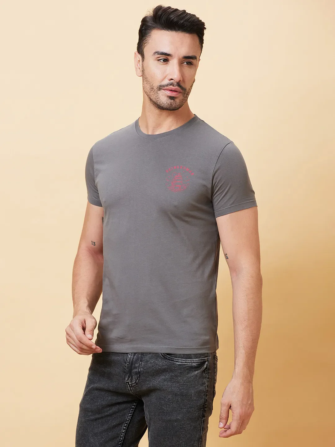 Grey Regular Fit Men's Short Sleeves T-Shirt by Being Human Clothing - Image 4