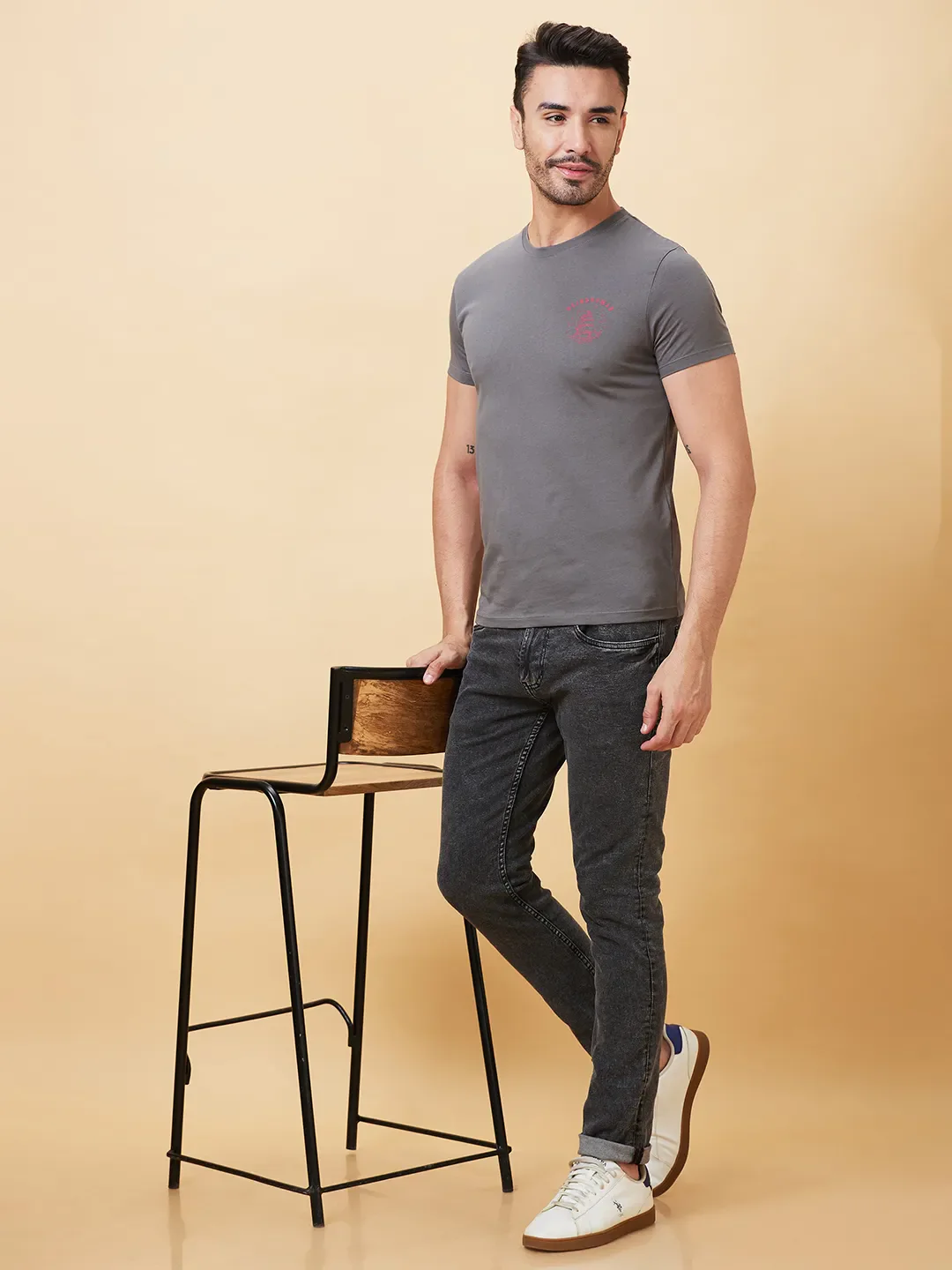 Grey Regular Fit Men's Short Sleeves T-Shirt by Being Human Clothing - Image 6