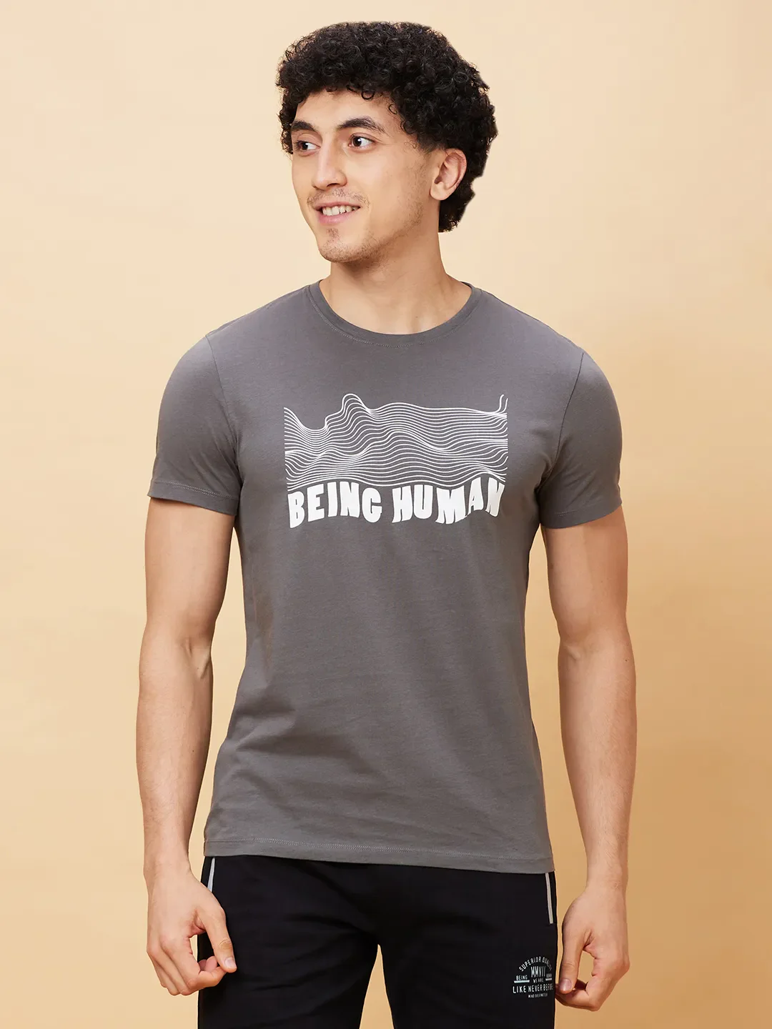 Grey Regular Fit Men's Short Sleeves T-Shirt by Being Human Clothing