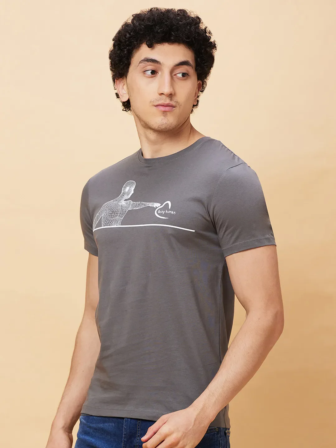 Grey Regular Fit Men's Short Sleeves T-Shirt by Being Human Clothing - Image 4