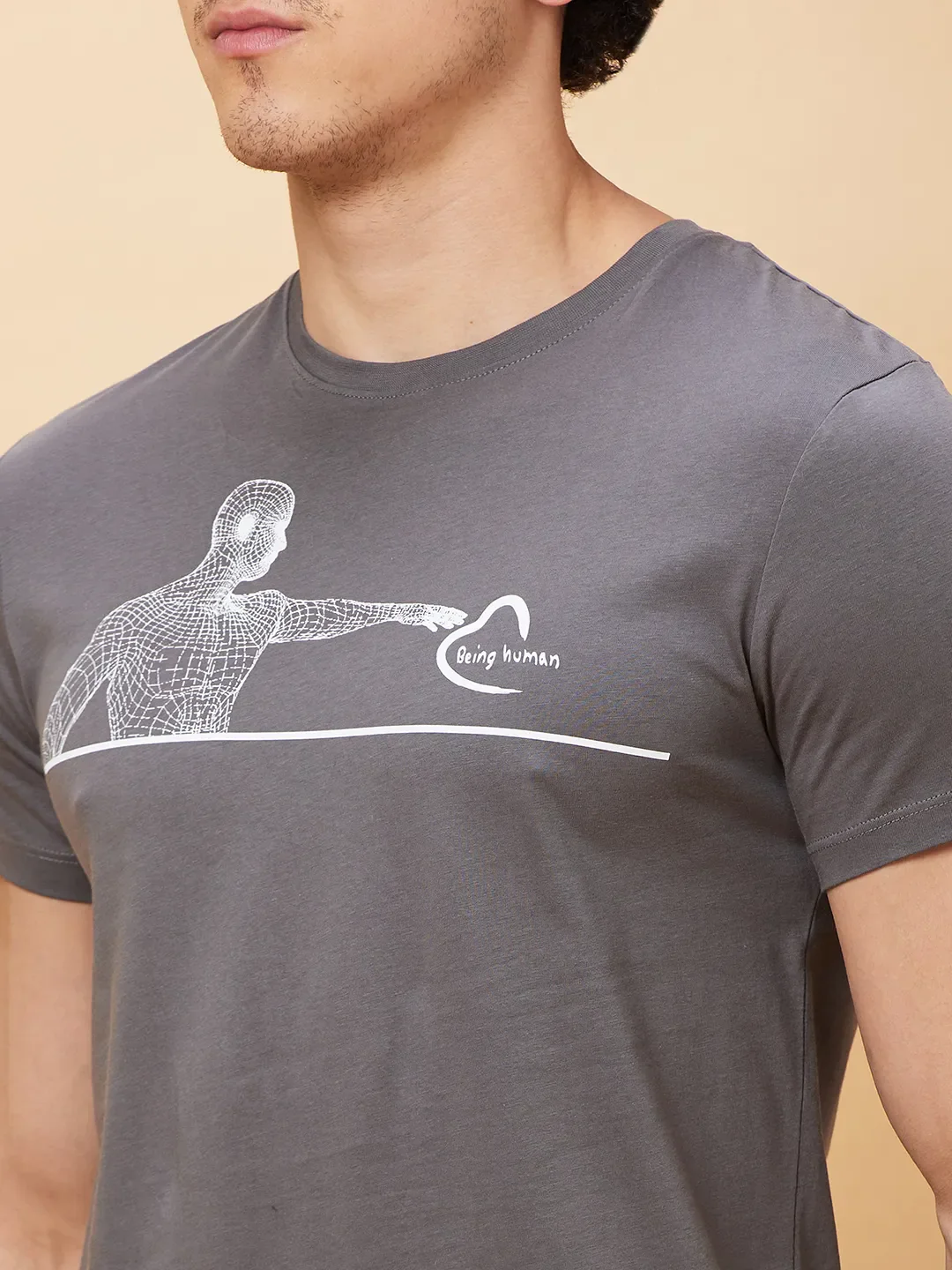 Grey Regular Fit Men's Short Sleeves T-Shirt by Being Human Clothing - Image 5