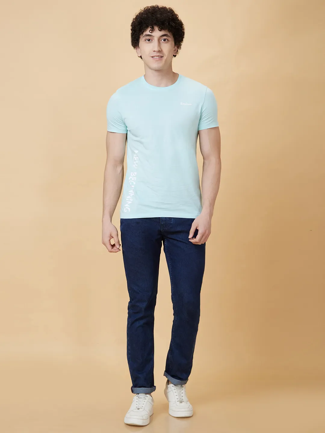 Light Blue Regular Fit Men's Short Sleeves T-Shirt by Being Human Clothing