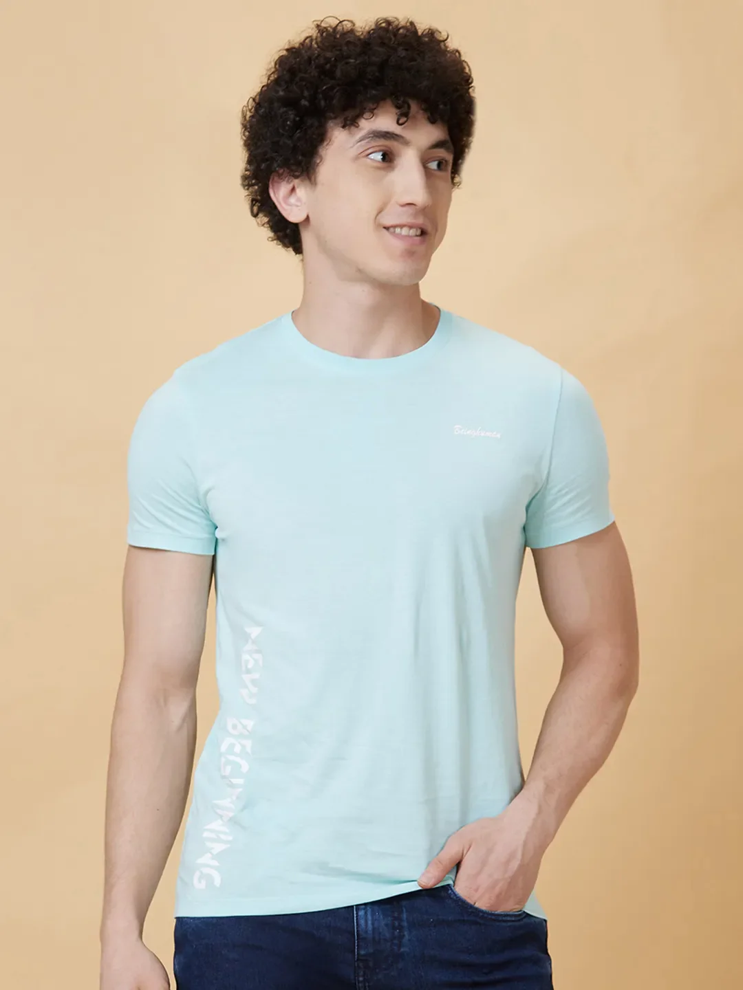 Light Blue Regular Fit Men's Short Sleeves T-Shirt by Being Human Clothing - Image 6