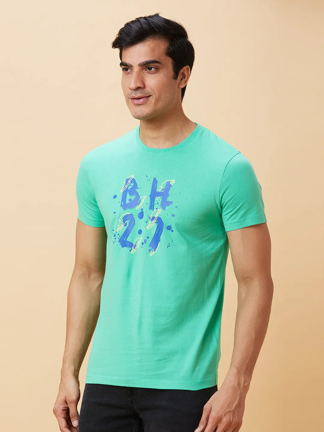Green Regular Fit Men's Short Sleeves T-Shirt by Being Human Clothing - Image 3