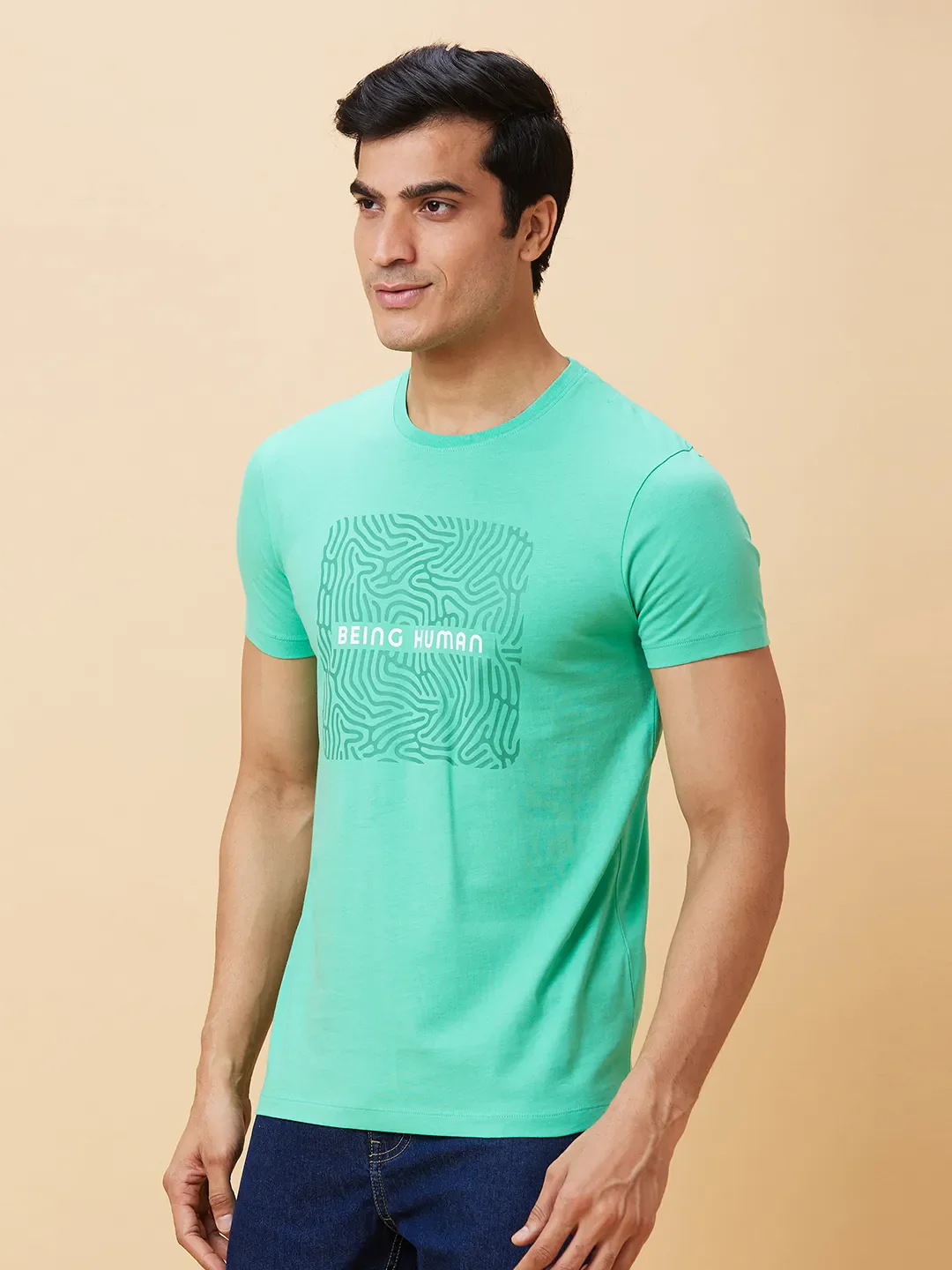 Green Regular Fit Men's Short Sleeves T-Shirt by Being Human Clothing - Image 3