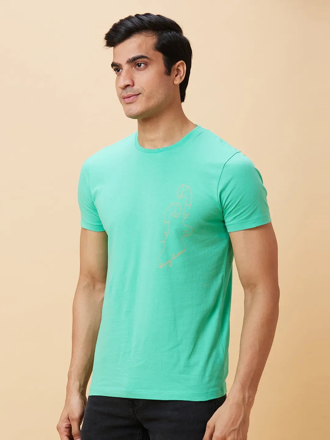 Jade Green Regular Fit Round Neck Men's T-Shirt by Being Human Clothing - Image 3