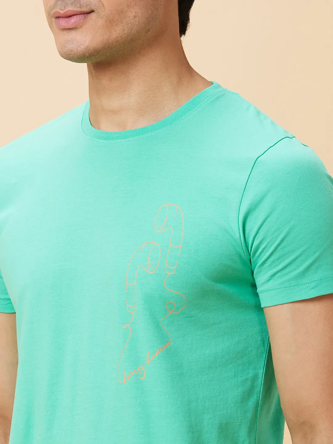 Jade Green Regular Fit Round Neck Men's T-Shirt by Being Human Clothing - Image 4