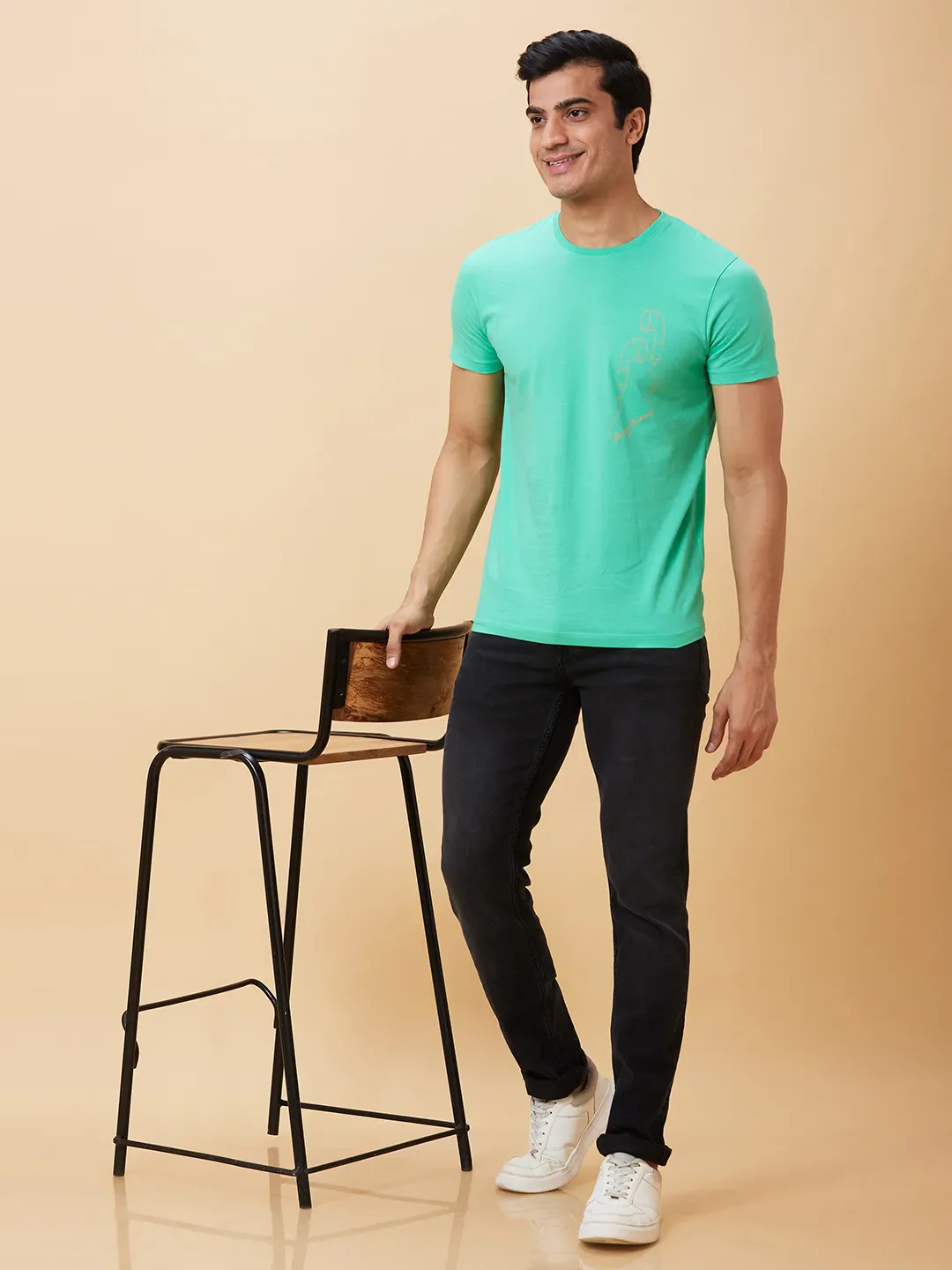 Jade Green Regular Fit Round Neck Men's T-Shirt by Being Human Clothing - Image 5