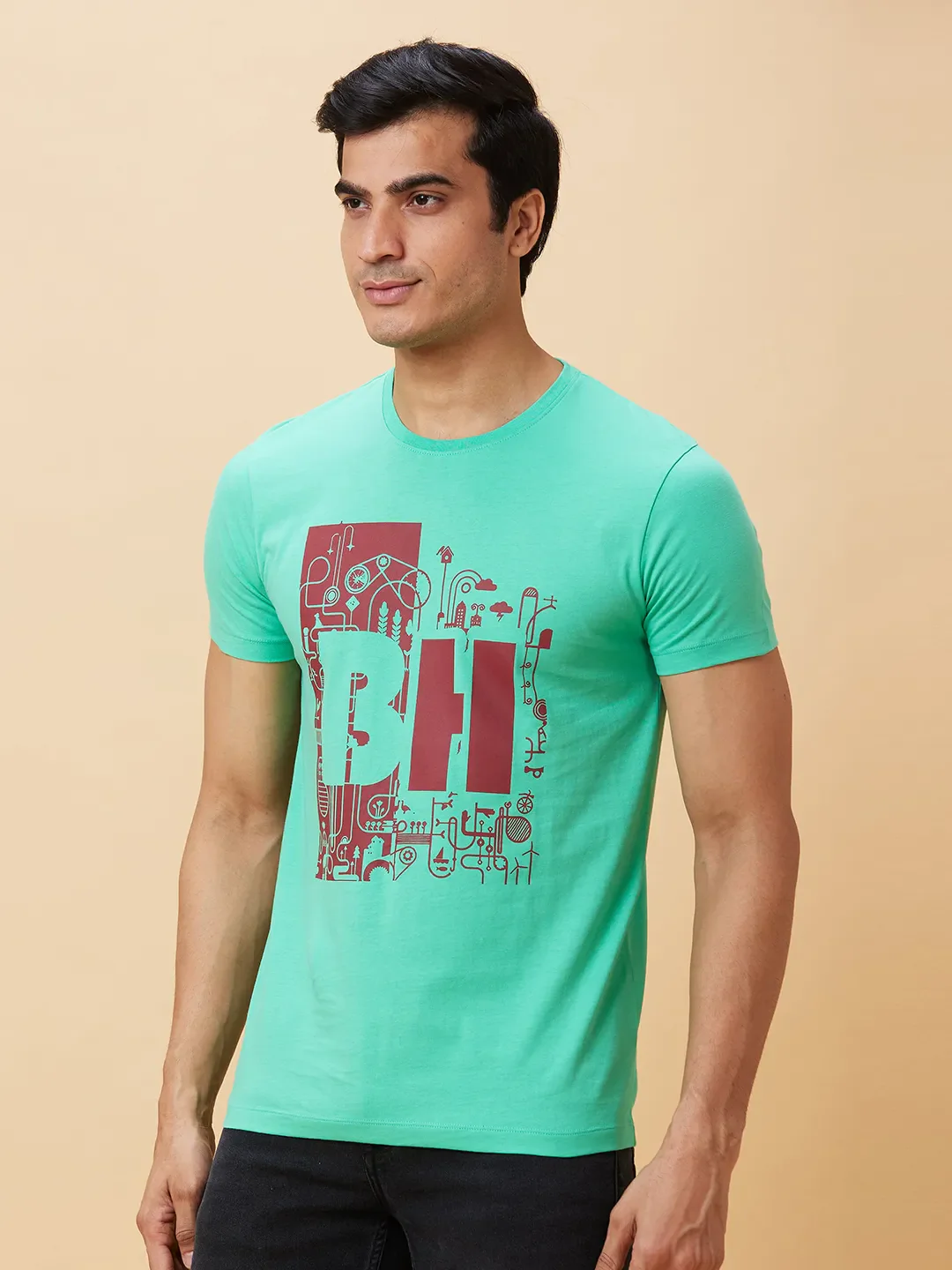 Green Regular Fit Men's Short Sleeves T-Shirt by Being Human Clothing - Image 3