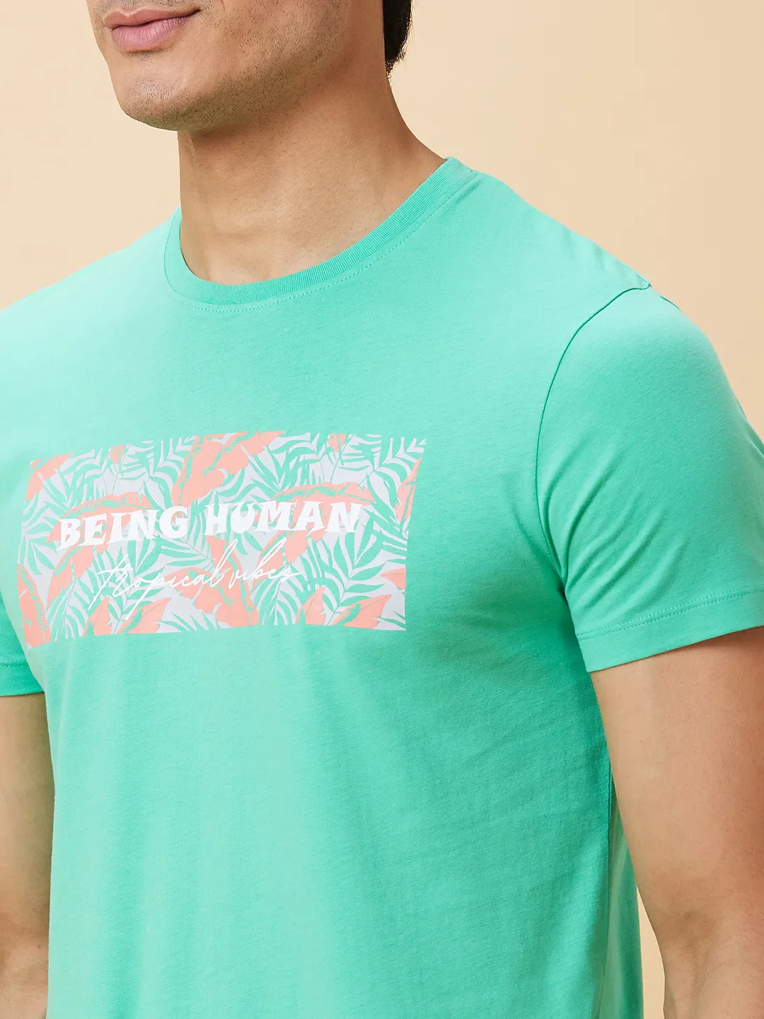 Green Regular Fit Men's Short Sleeves T-Shirt by Being Human Clothing - Image 4