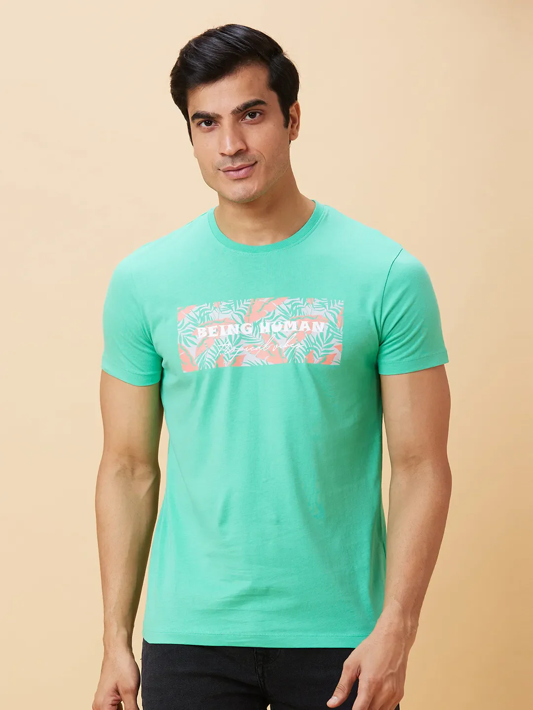 Green Regular Fit Men's Short Sleeves T-Shirt by Being Human Clothing - Image 6