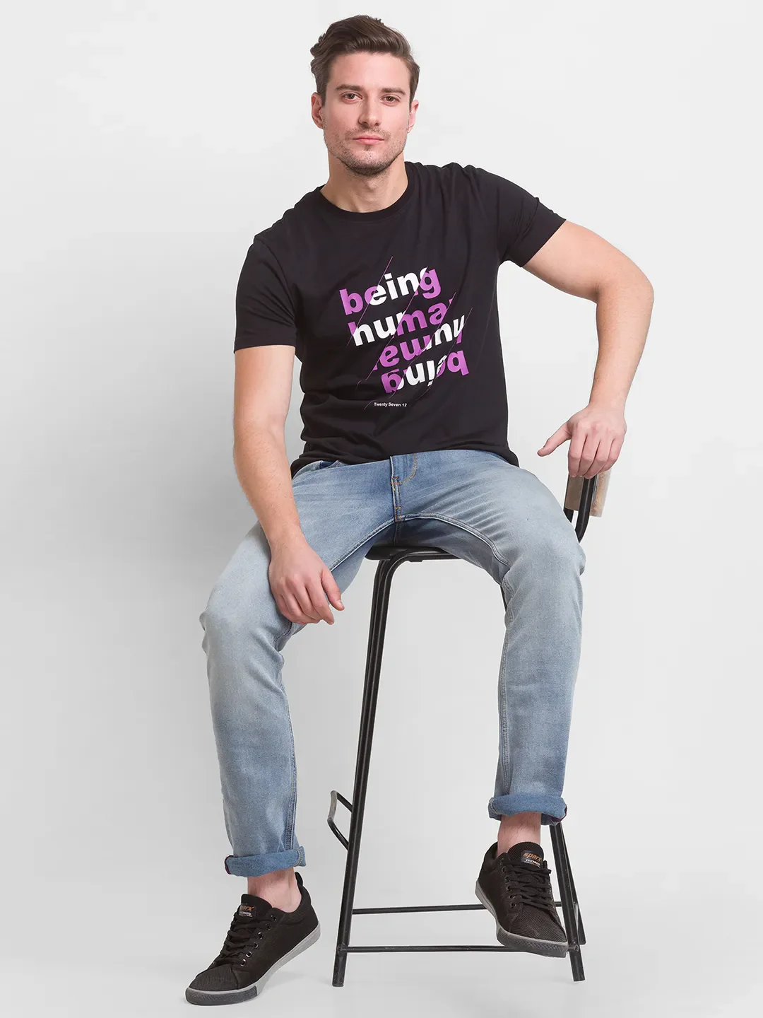 Jet Black Regular Fit Round Neck Men's T-Shirt by Being Human Clothing - Image 5