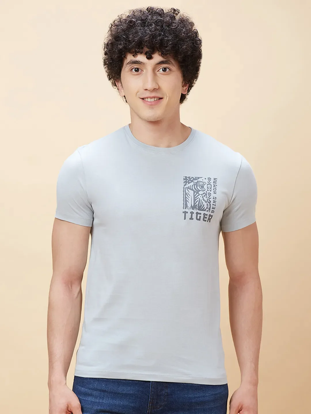 Grey Regular Fit Men's Short Sleeves T-Shirt by Being Human Clothing