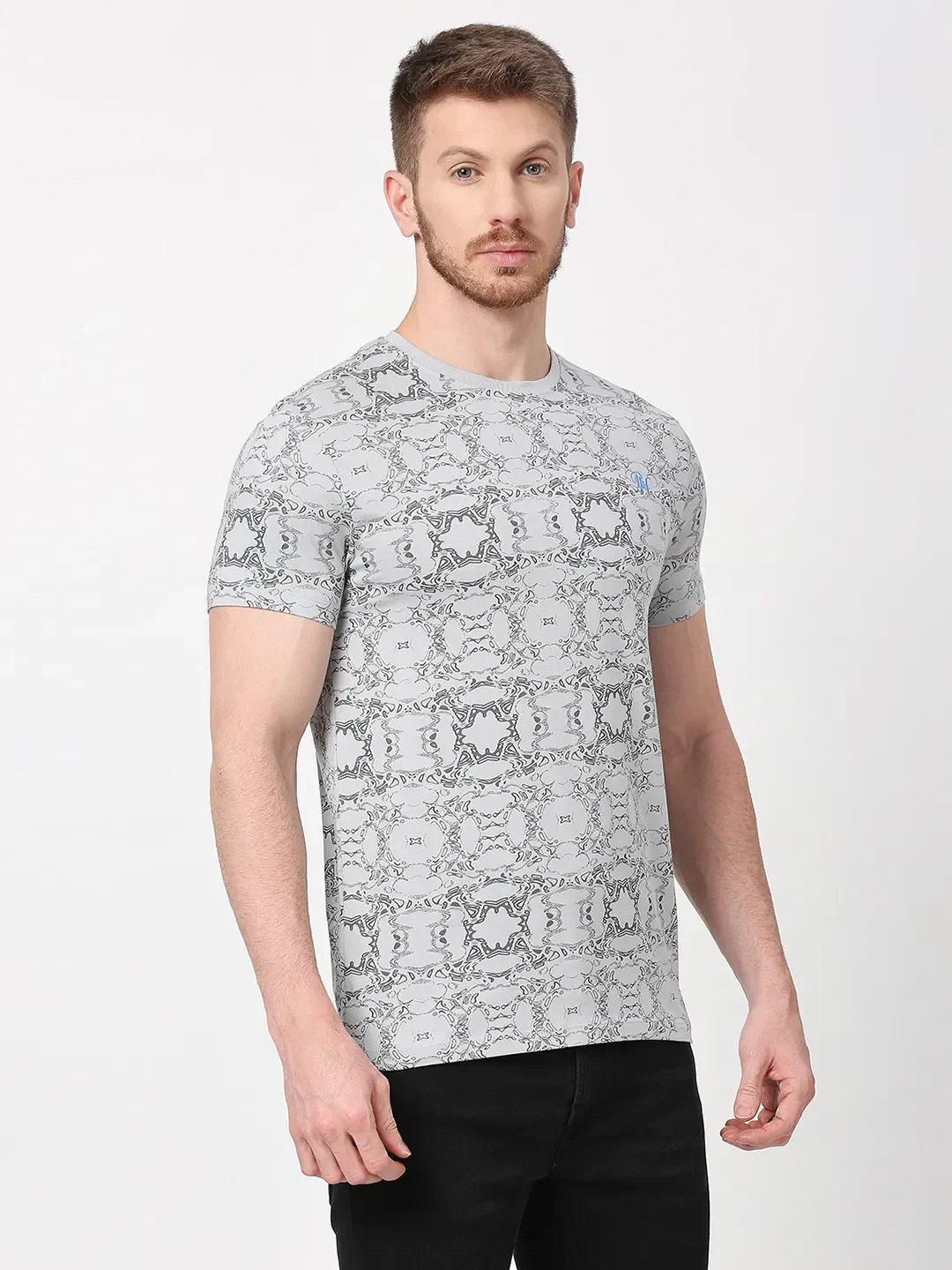 Light Grey Regular Fit Round Neck Men's T-Shirt by Being Human Clothing - Image 3