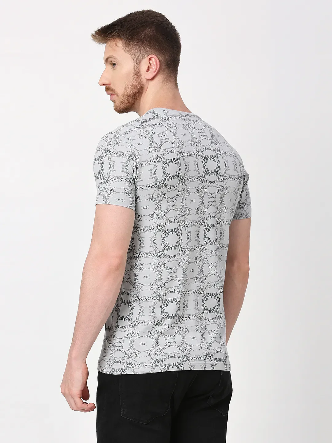 Light Grey Regular Fit Round Neck Men's T-Shirt by Being Human Clothing - Image 4