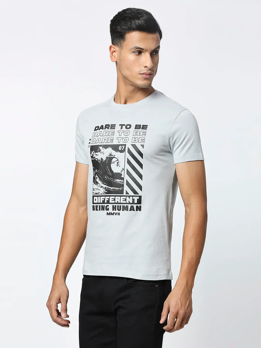 Grey Regular Fit Men's Short Sleeves T-Shirt by Being Human Clothing - Image 2
