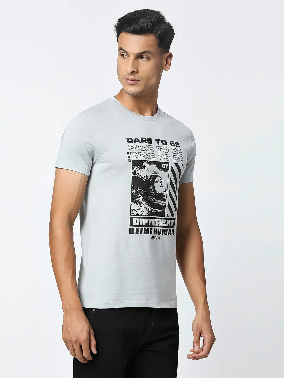 Grey Regular Fit Men's Short Sleeves T-Shirt by Being Human Clothing - Image 3