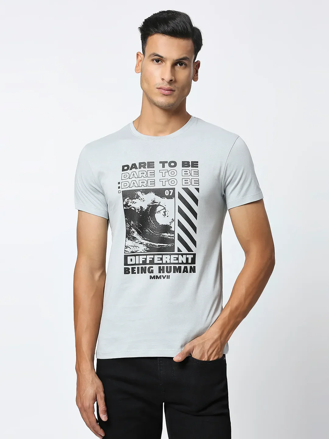 Grey Regular Fit Men's Short Sleeves T-Shirt by Being Human Clothing - Image 6