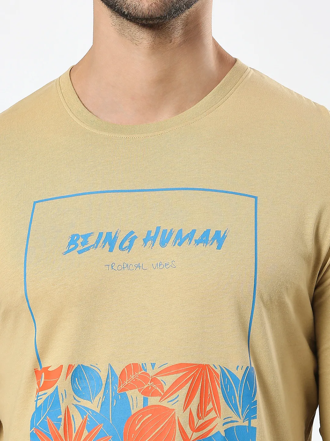Khaki Regular Fit Men's Long Sleeves T-Shirt by Being Human Clothing - Image 2