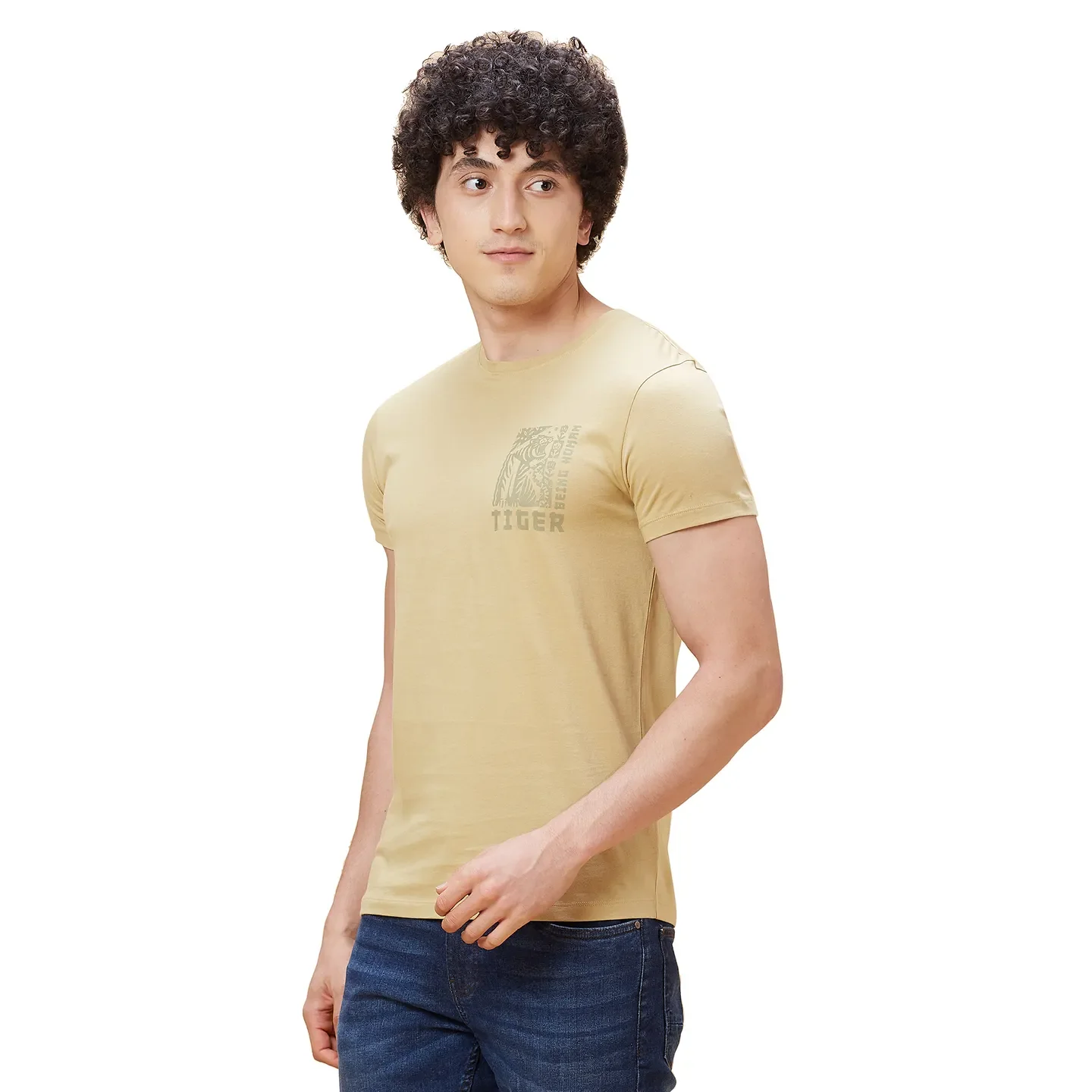 Khaki Regular Fit Men's Short Sleeves T-Shirt by Being Human Clothing - Image 3
