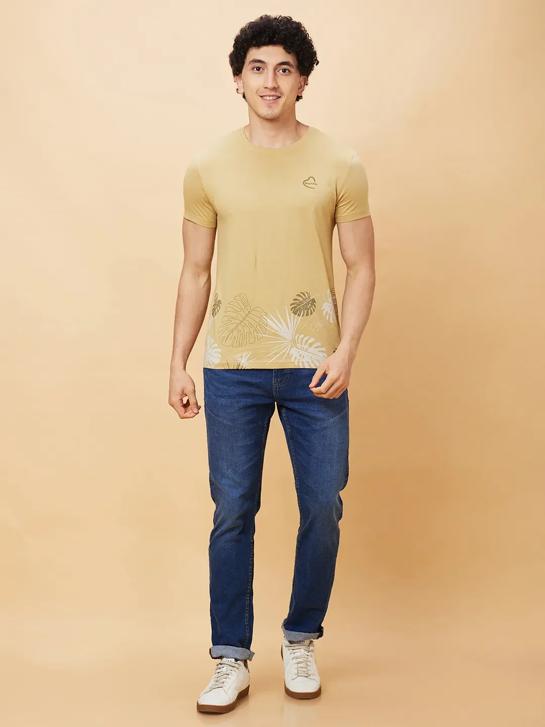 Khaki Regular Fit Men's Short Sleeves T-Shirt by Being Human Clothing - Image 2