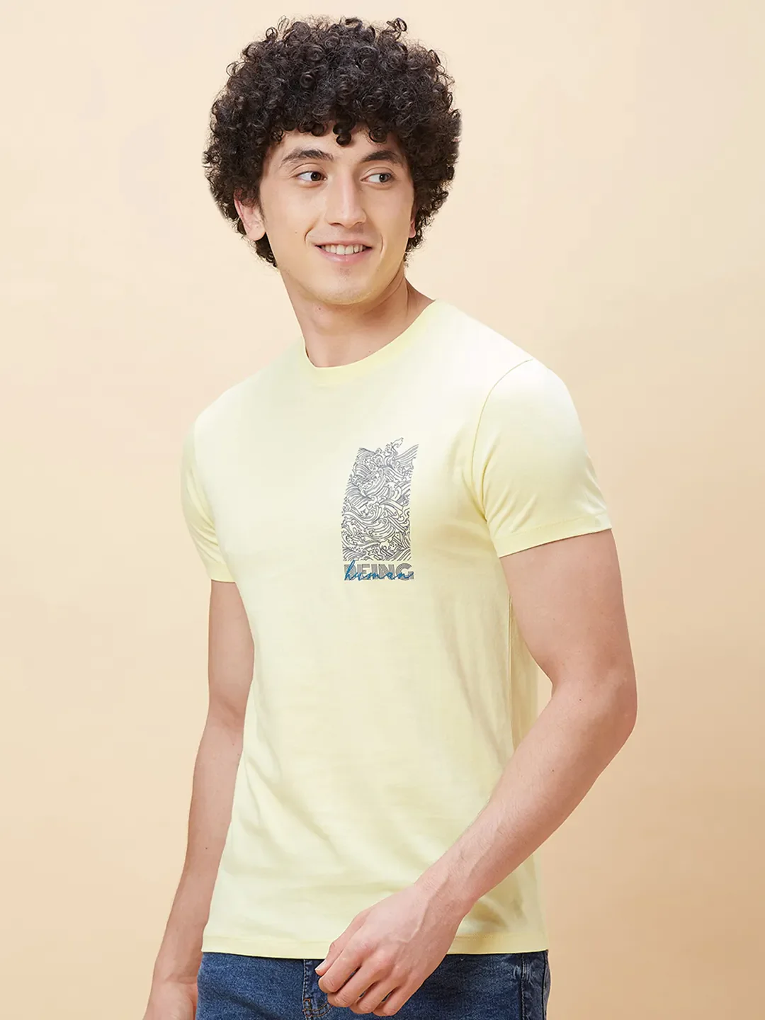 Yellow Regular Fit Men's Short Sleeves T-Shirt by Being Human Clothing - Image 4