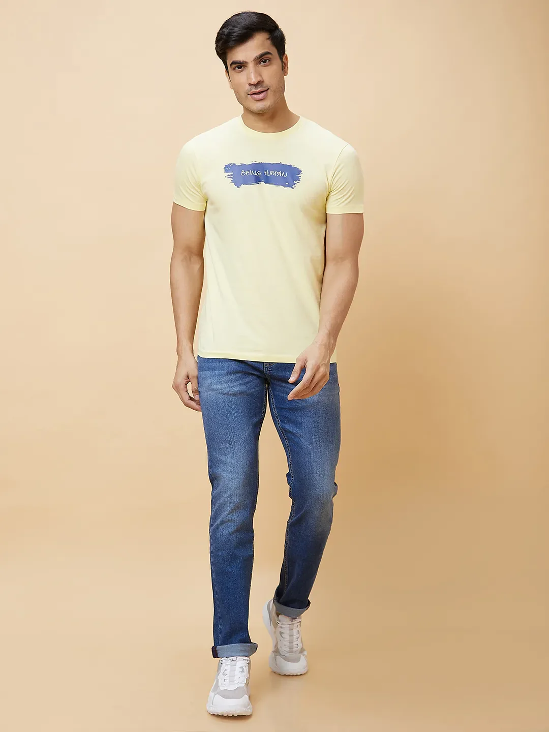 Yellow Regular Fit Men's Short Sleeves T-Shirt by Being Human Clothing - Image 2