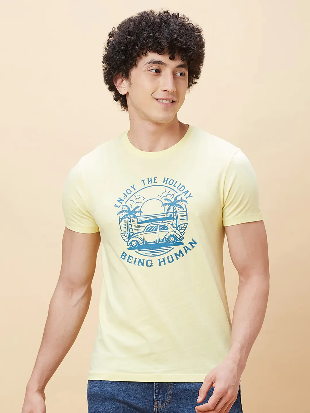 Yellow Regular Fit Men's Short Sleeves T-Shirt by Being Human Clothing