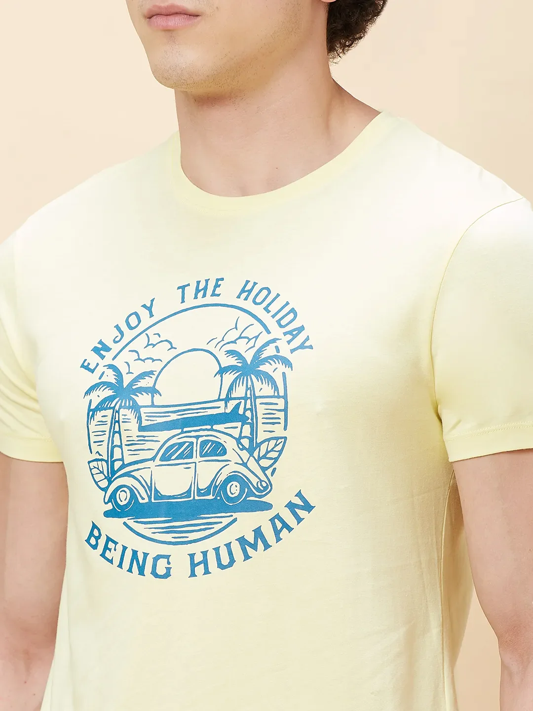 Yellow Regular Fit Men's Short Sleeves T-Shirt by Being Human Clothing - Image 5