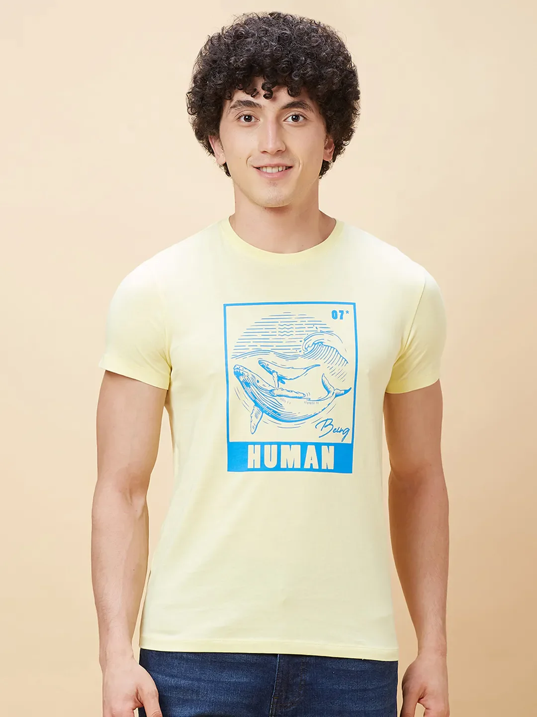 Yellow Regular Fit Men's Short Sleeves T-Shirt by Being Human Clothing