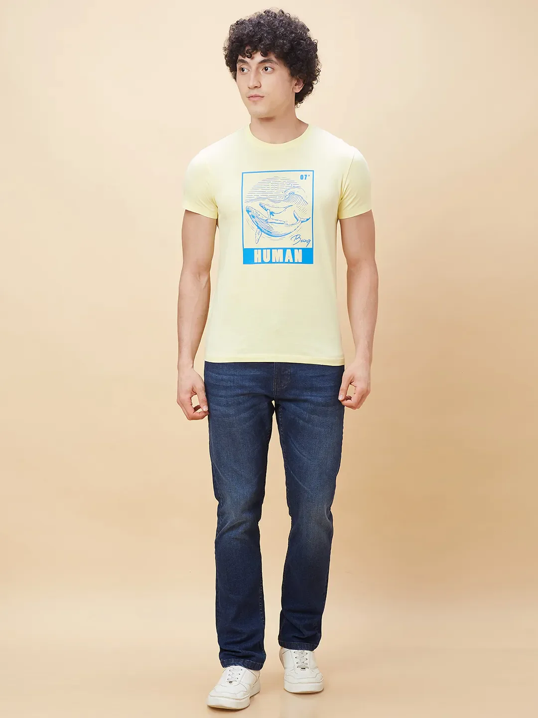 Yellow Regular Fit Men's Short Sleeves T-Shirt by Being Human Clothing - Image 2
