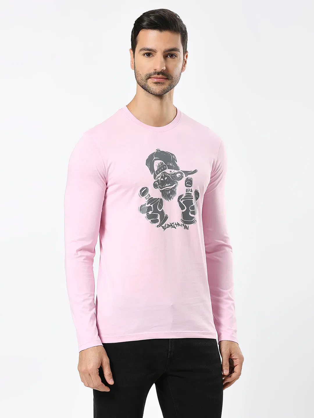 Pink Regular Fit Men's Long Sleeves T-Shirt by Being Human Clothing - Image 4