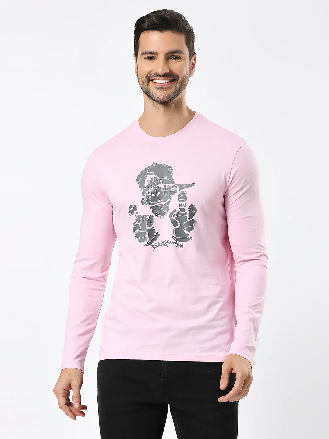 Pink Regular Fit Men's Long Sleeves T-Shirt by Being Human Clothing - Image 6