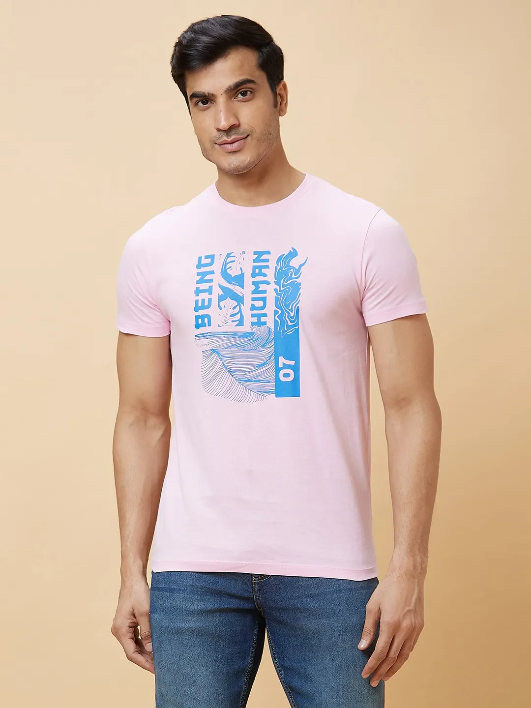 Pink Regular Fit Men's Short Sleeves T-Shirt by Being Human Clothing