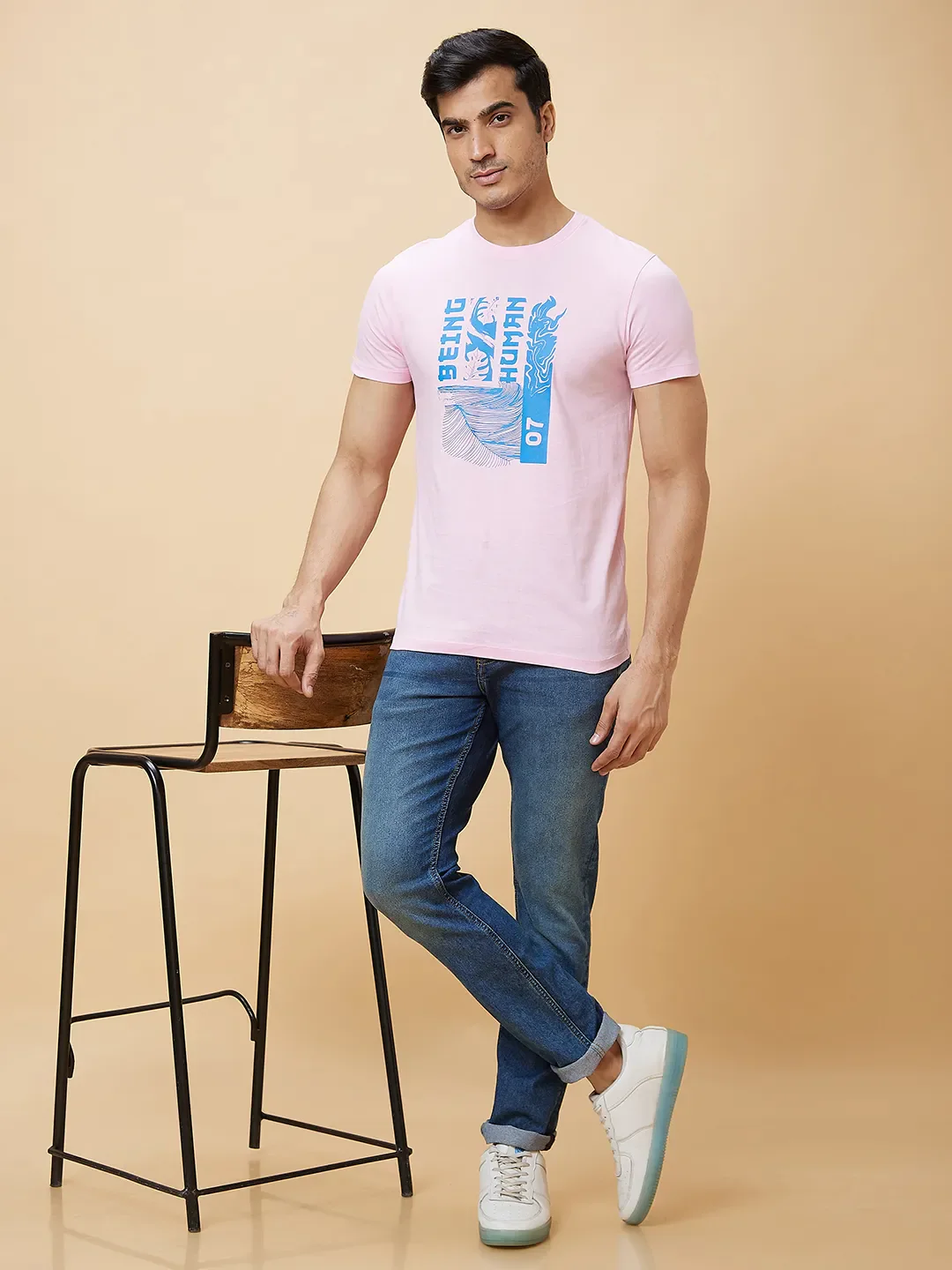 Pink Regular Fit Men's Short Sleeves T-Shirt by Being Human Clothing - Image 6